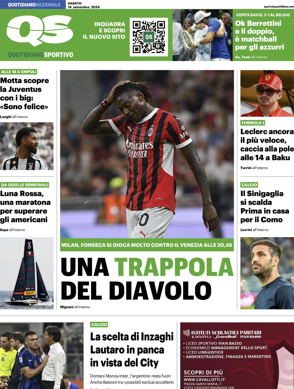 anteprima della prima pagina di qs-quotidiano-sportivo del 14/09/2024