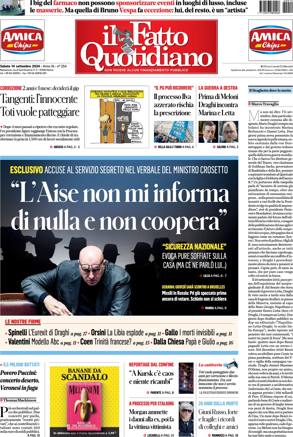 anteprima della prima pagina di il-fatto-quotidiano del 14/09/2024