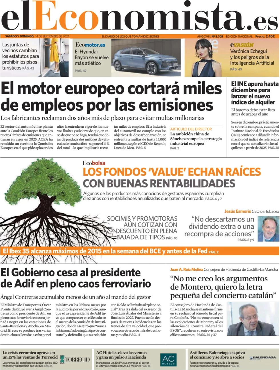 anteprima della prima pagina di el-economista del 14/09/2024