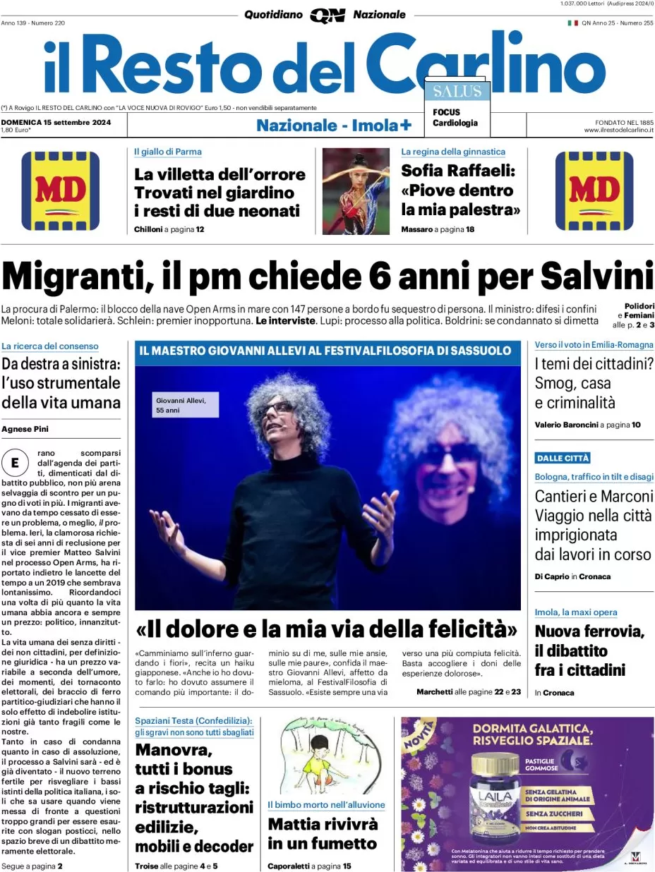 anteprima della prima pagina di il-resto-del-carlino del 15/09/2024