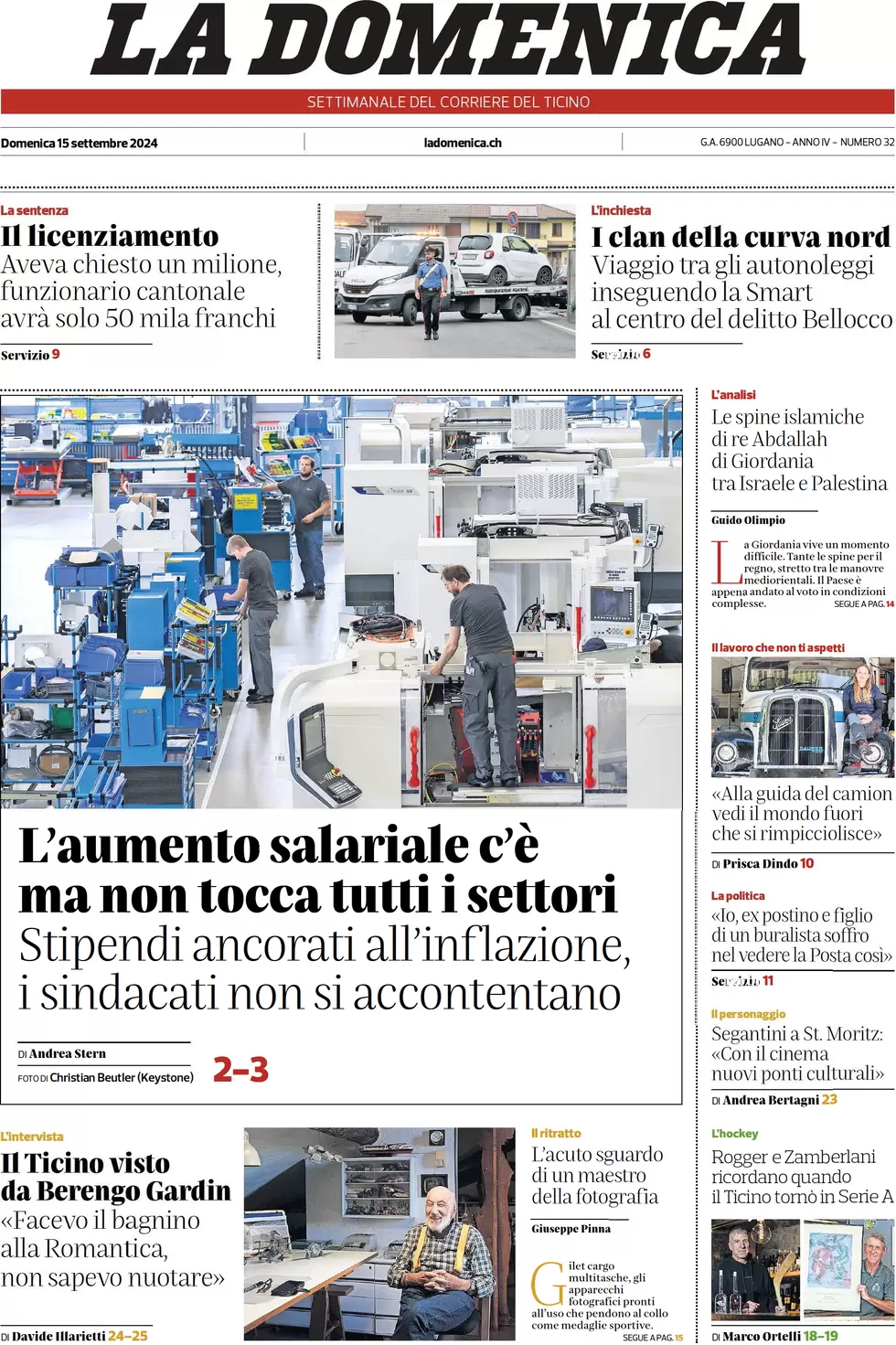 anteprima della prima pagina di corriere-del-ticino del 15/09/2024