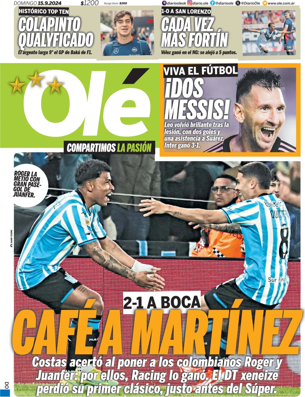 anteprima della prima pagina di ol del 15/09/2024