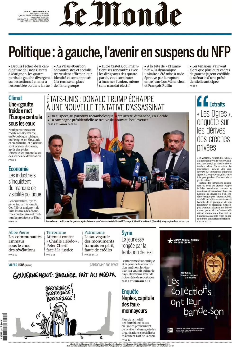 anteprima della prima pagina di le-monde del 16/09/2024