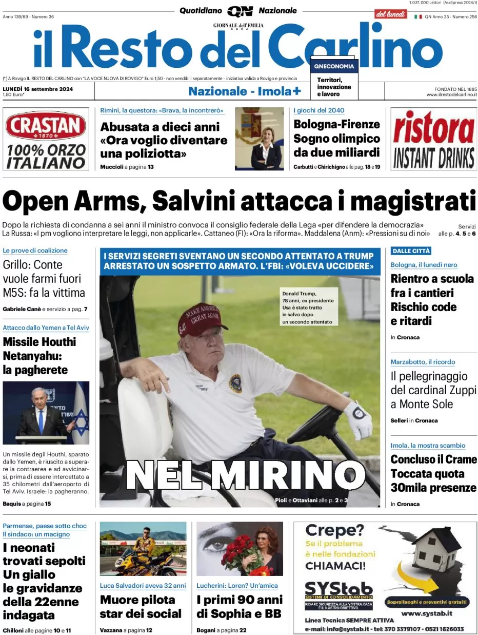 anteprima della prima pagina di il-resto-del-carlino del 16/09/2024