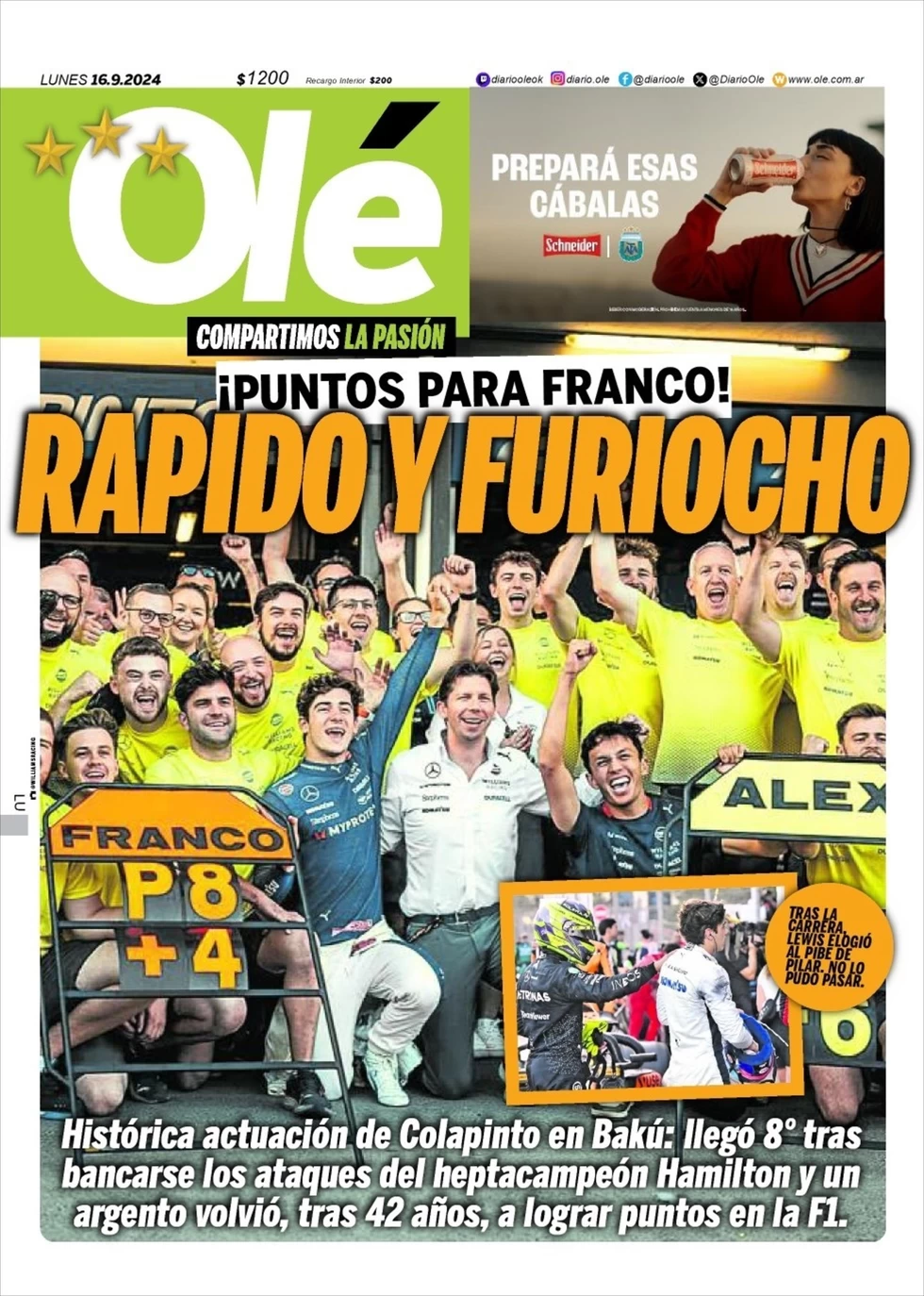 anteprima della prima pagina di ol del 16/09/2024