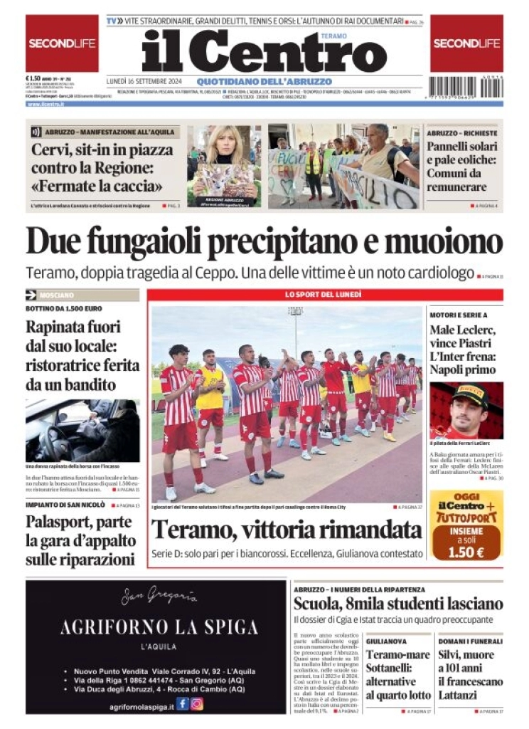 anteprima della prima pagina di il-centro-teramo del 16/09/2024