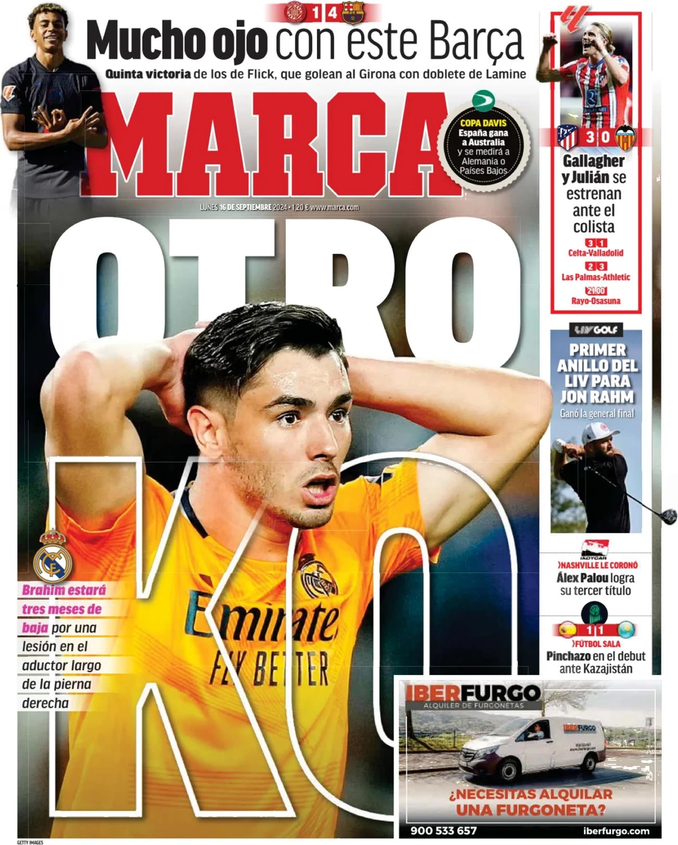 anteprima della prima pagina di marca del 16/09/2024