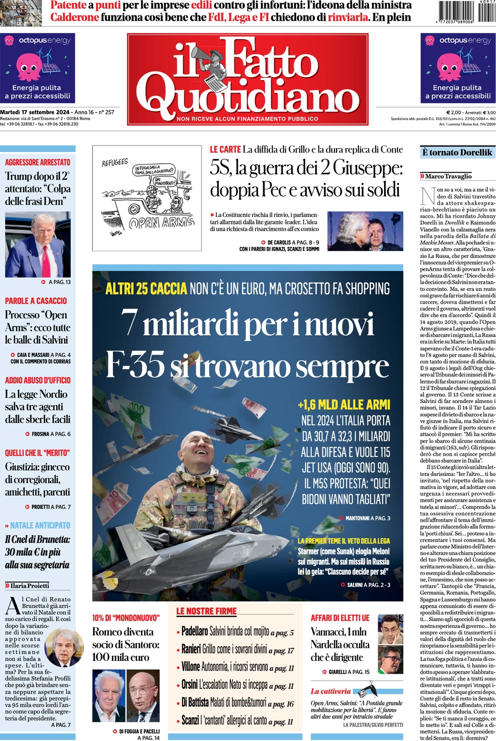 anteprima della prima pagina di il-fatto-quotidiano del 17/09/2024