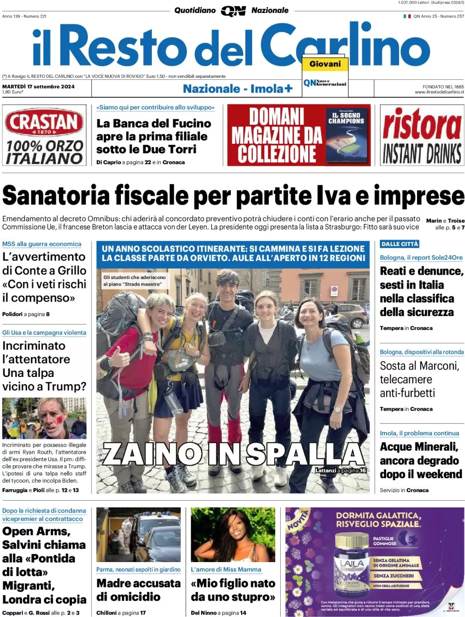 anteprima della prima pagina di il-resto-del-carlino del 17/09/2024