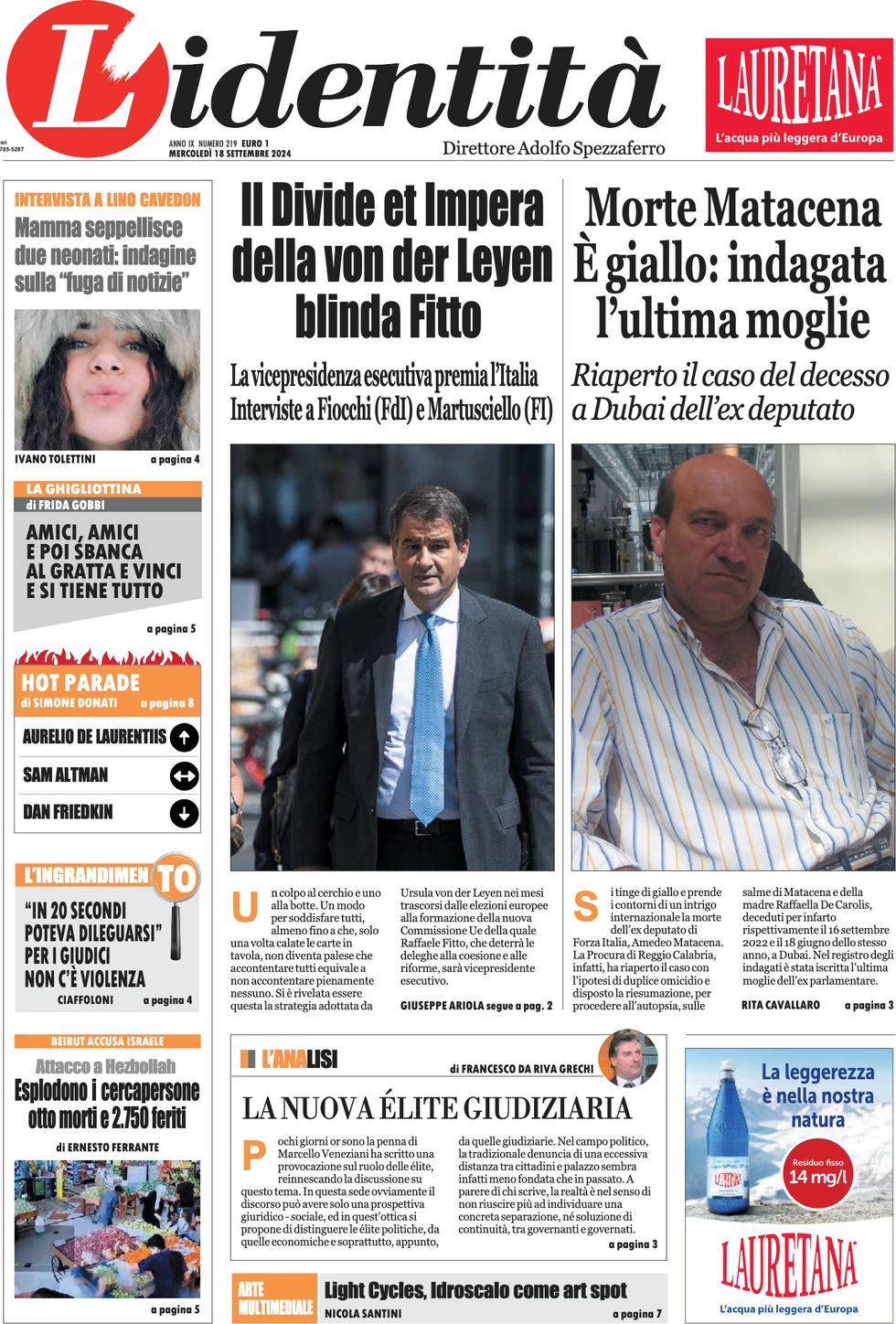 anteprima della prima pagina di lidentit del 17/09/2024