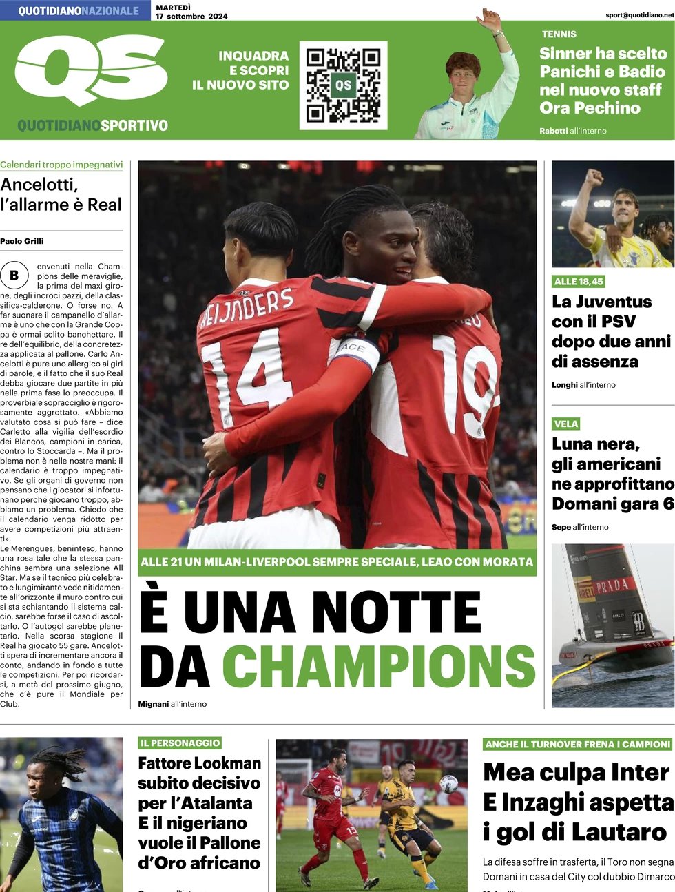 anteprima della prima pagina di qs-quotidiano-sportivo del 17/09/2024