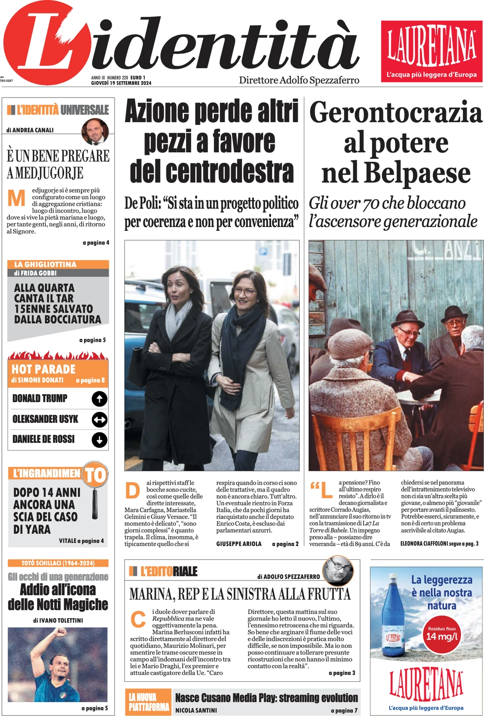 anteprima della prima pagina di lidentit del 18/09/2024