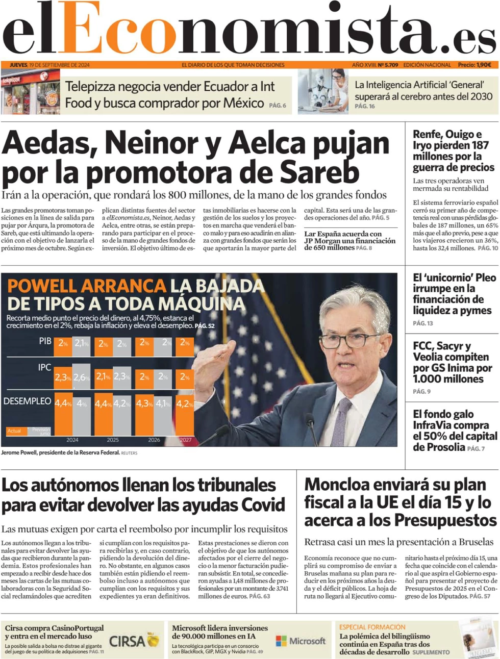 anteprima della prima pagina di el-economista del 19/09/2024