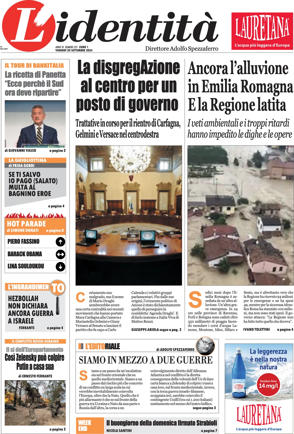 anteprima della prima pagina di lidentit del 19/09/2024