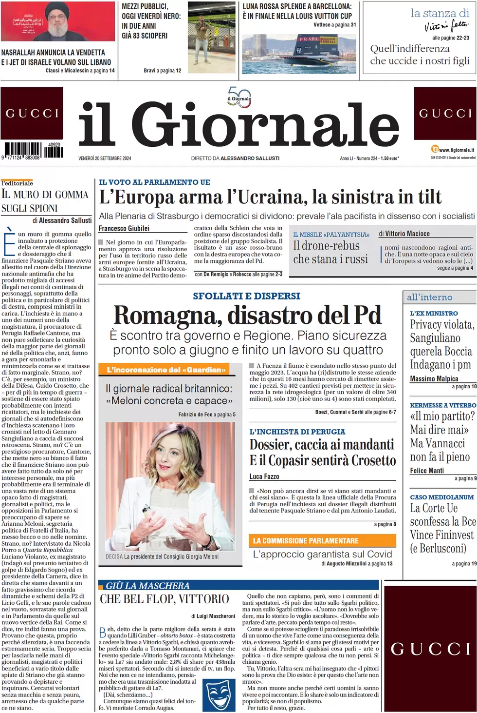 anteprima della prima pagina di il-giornale del 20/09/2024