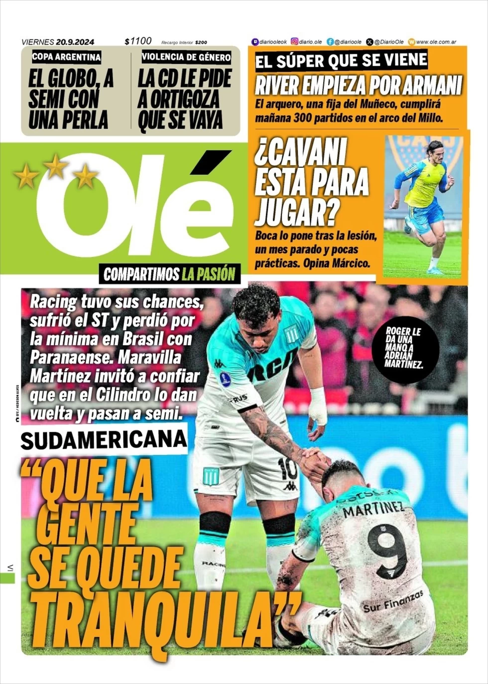 anteprima della prima pagina di ol del 20/09/2024