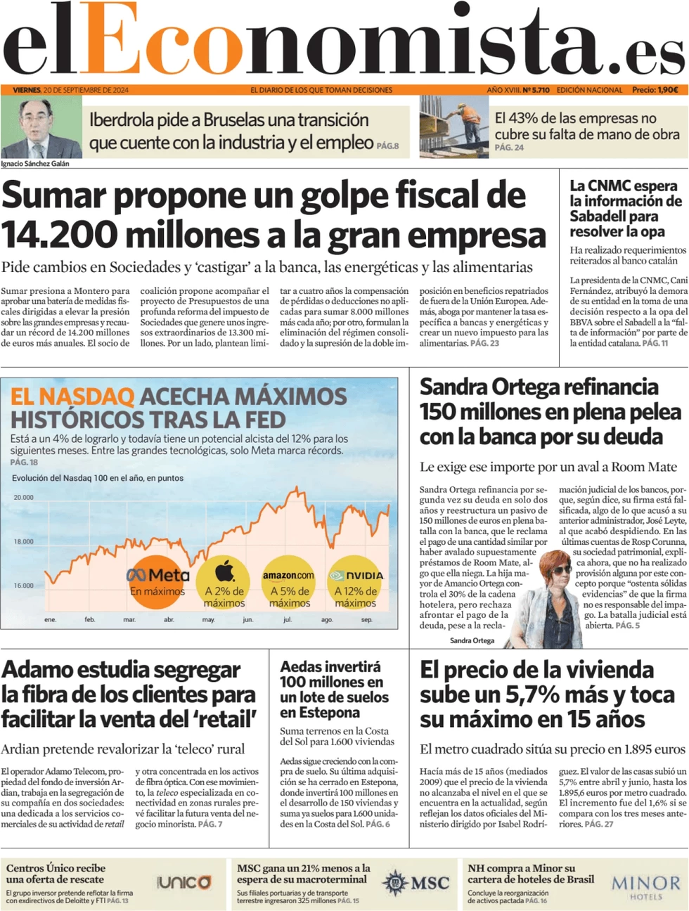 anteprima della prima pagina di el-economista del 20/09/2024