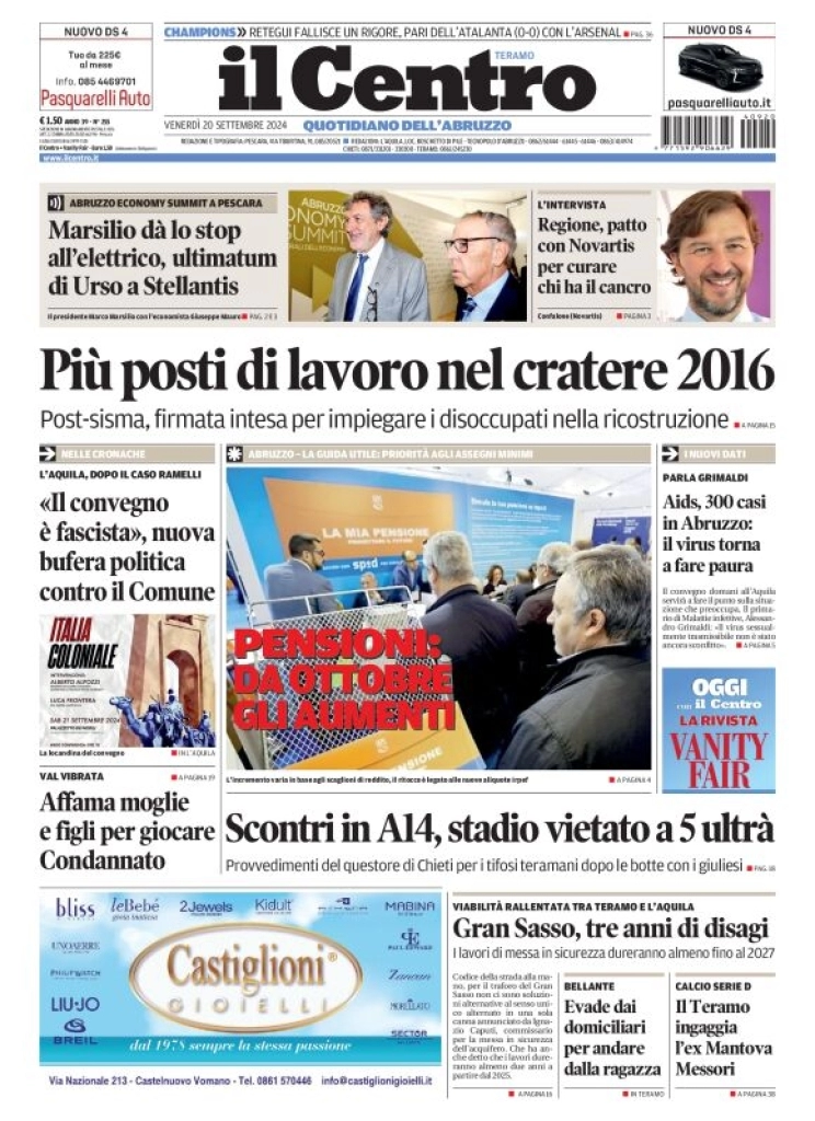 anteprima della prima pagina di il-centro-teramo del 20/09/2024