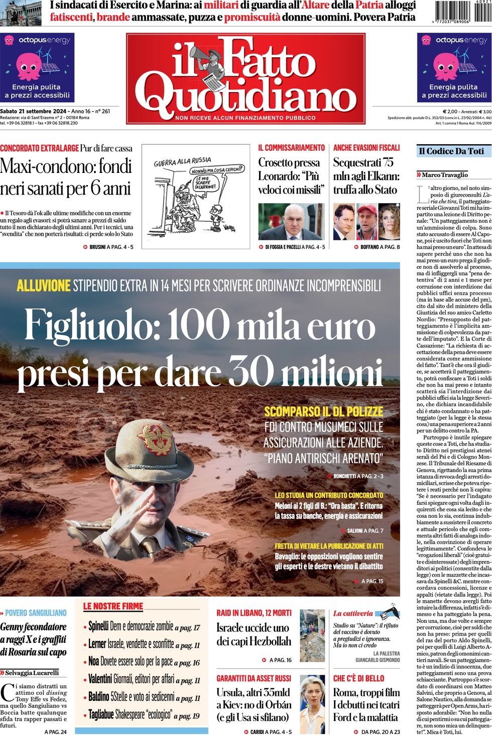 anteprima della prima pagina di il-fatto-quotidiano del 21/09/2024