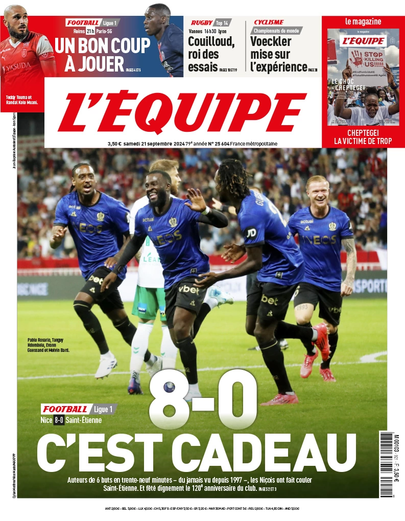 anteprima della prima pagina di lequipe del 21/09/2024