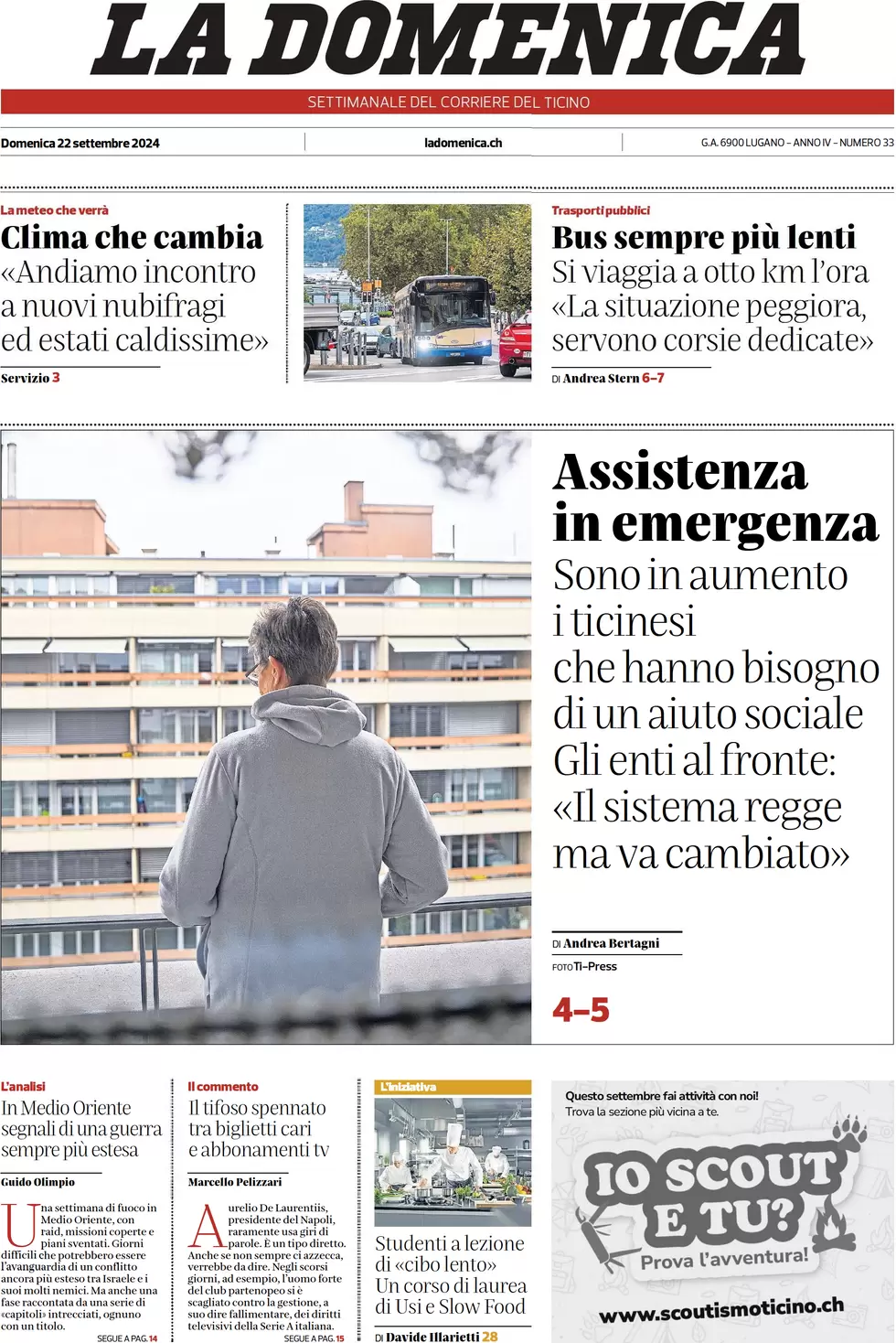 anteprima della prima pagina di corriere-del-ticino del 22/09/2024