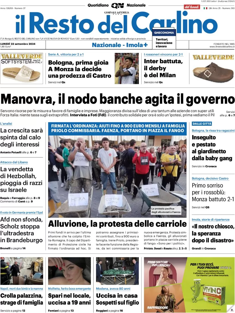 anteprima della prima pagina di il-resto-del-carlino del 23/09/2024