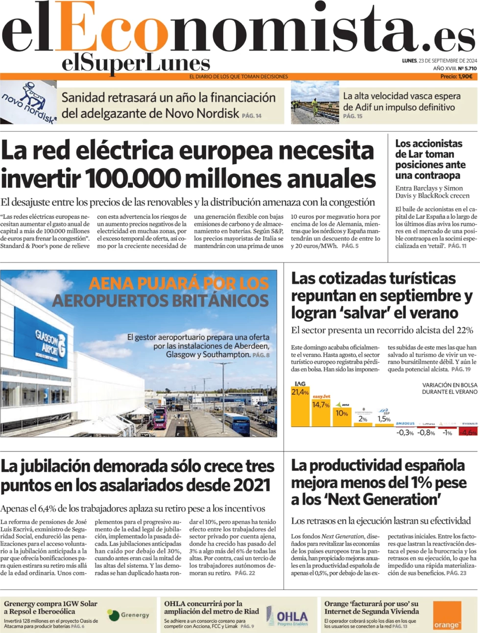 anteprima della prima pagina di el-economista del 23/09/2024