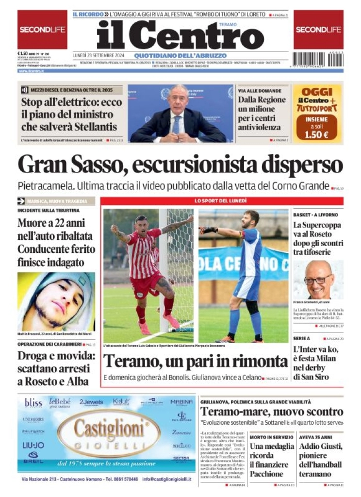 anteprima della prima pagina di il-centro-teramo del 23/09/2024