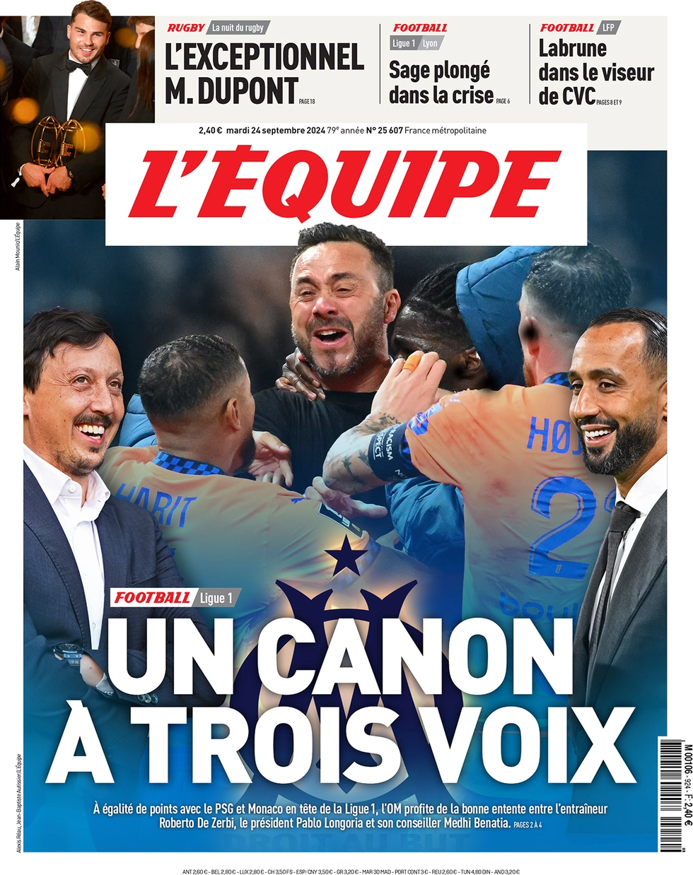 anteprima della prima pagina di lequipe del 24/09/2024