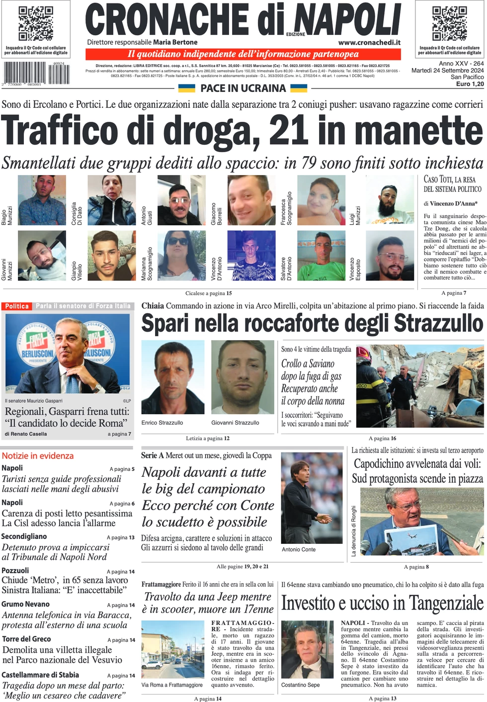 anteprima della prima pagina di cronache-di-napoli del 24/09/2024