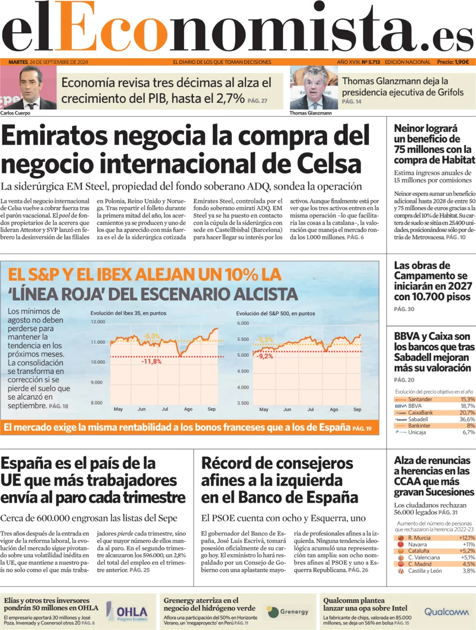 anteprima della prima pagina di el-economista del 24/09/2024