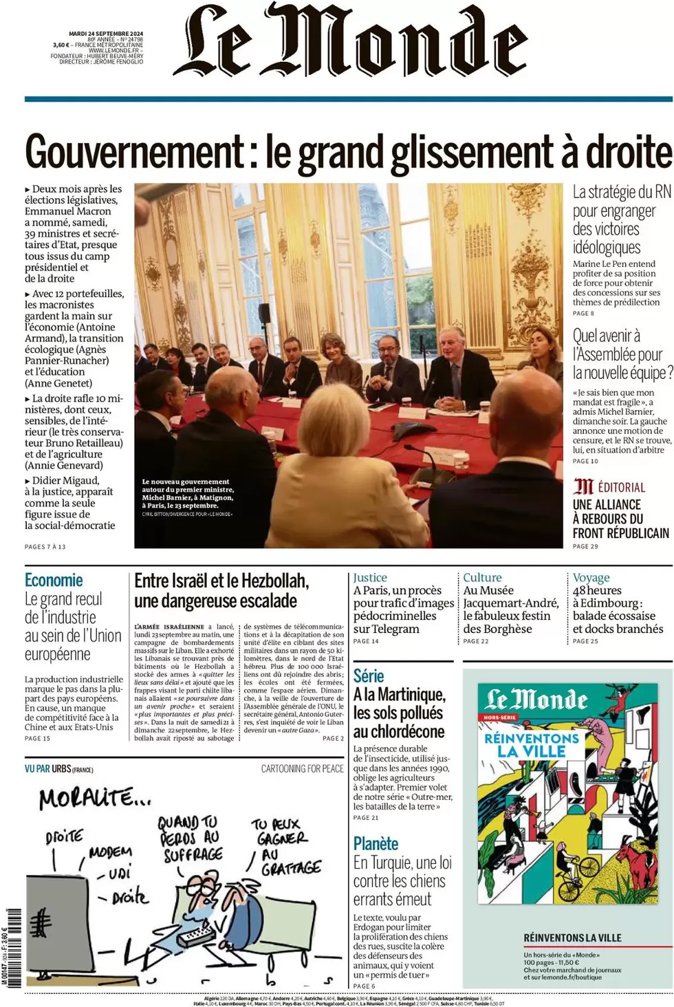 anteprima della prima pagina di le-monde del 24/09/2024