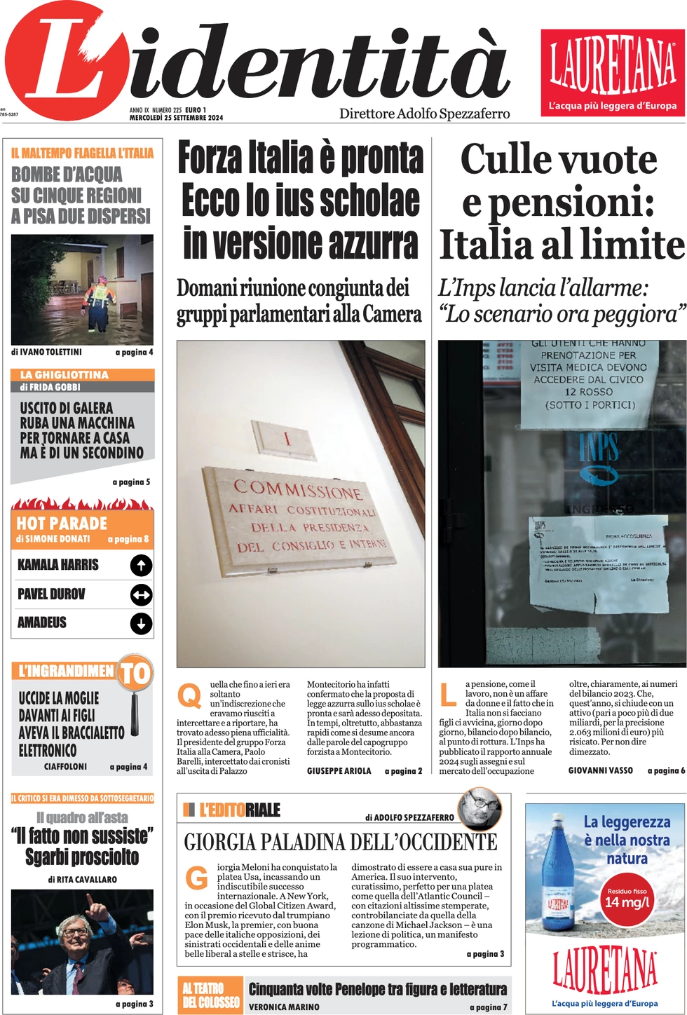 anteprima della prima pagina di lidentit del 24/09/2024