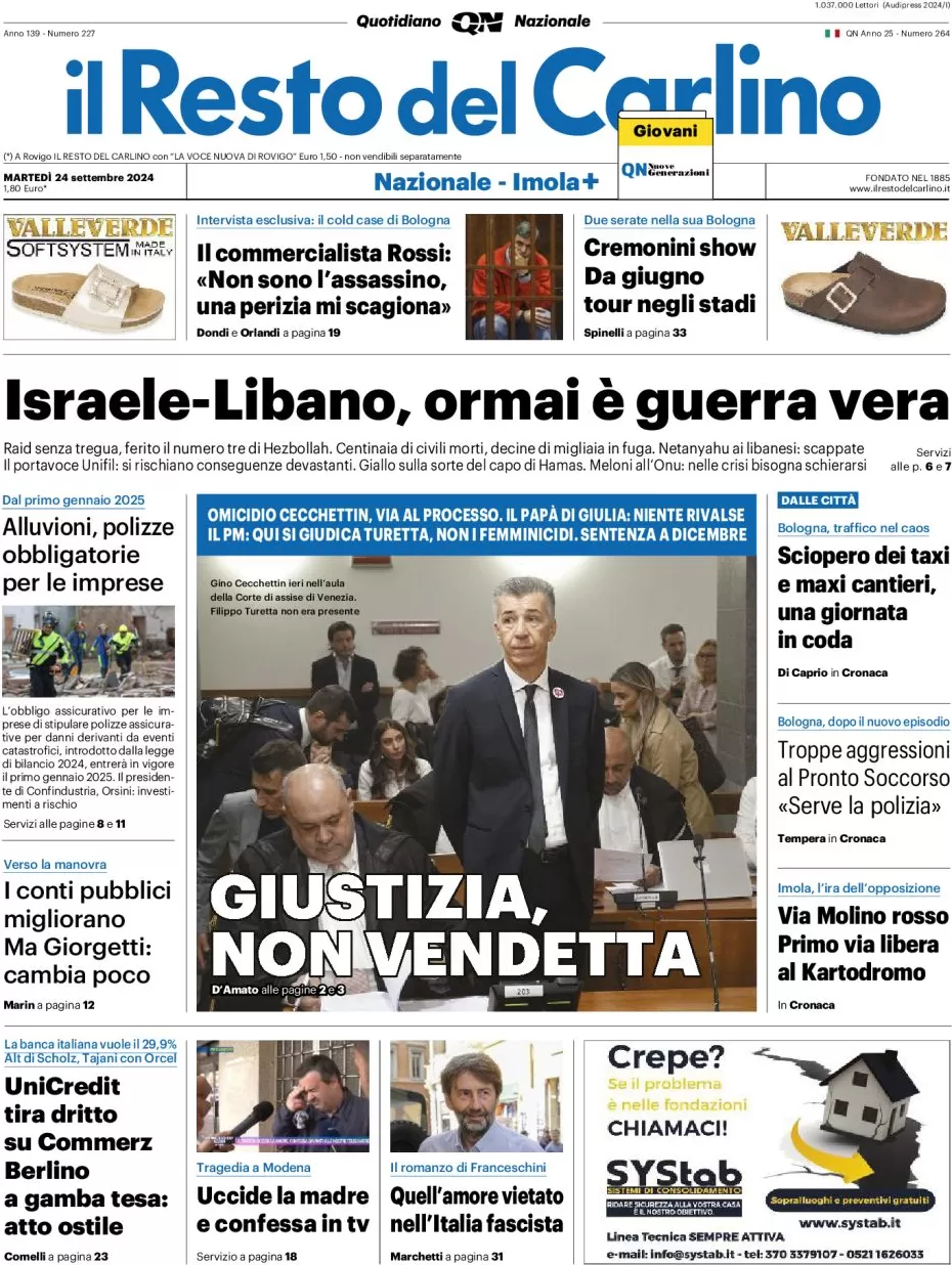 anteprima della prima pagina di il-resto-del-carlino del 24/09/2024