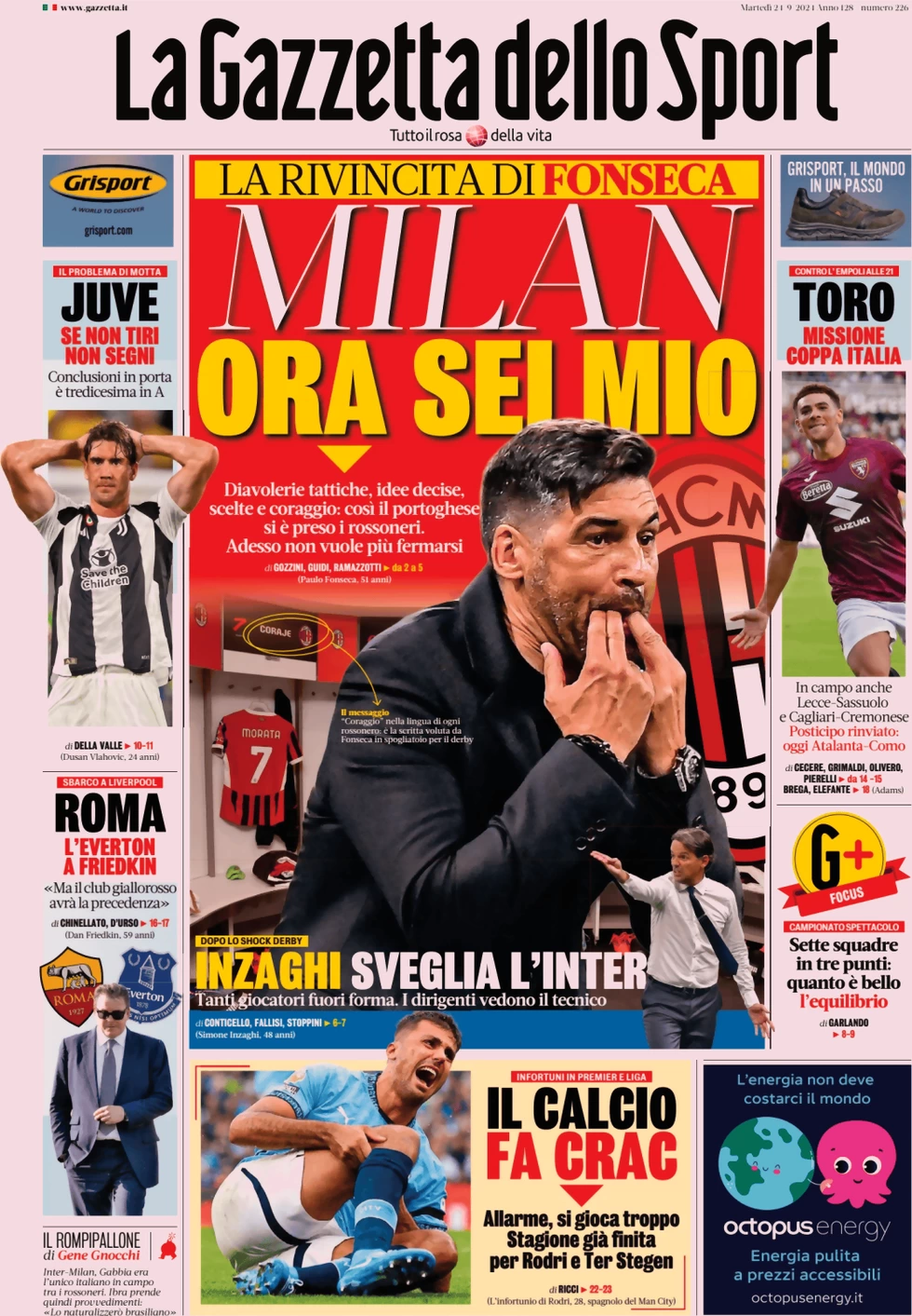 anteprima della prima pagina di la-gazzetta-dello-sport del 24/09/2024