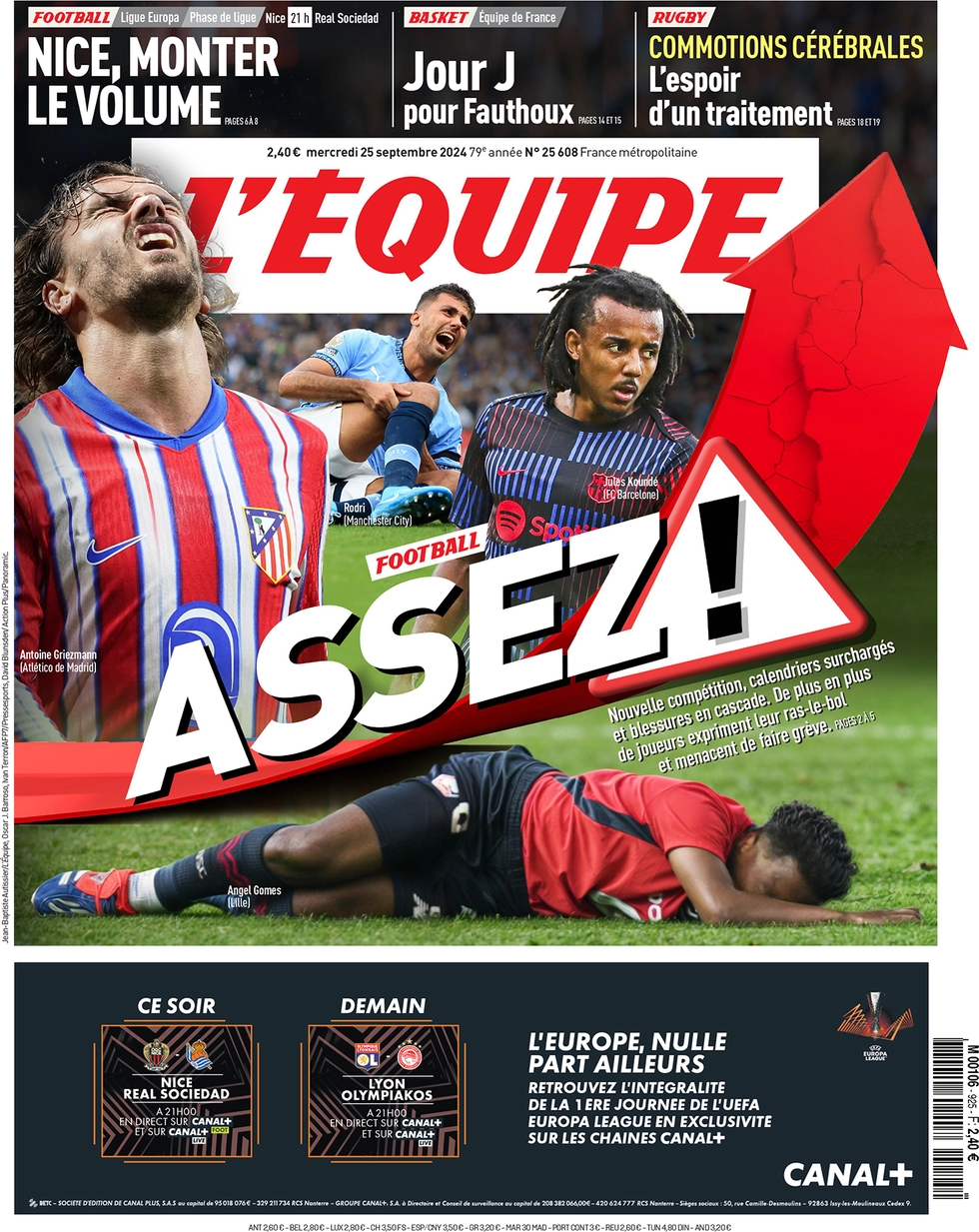 anteprima della prima pagina di lequipe del 25/09/2024