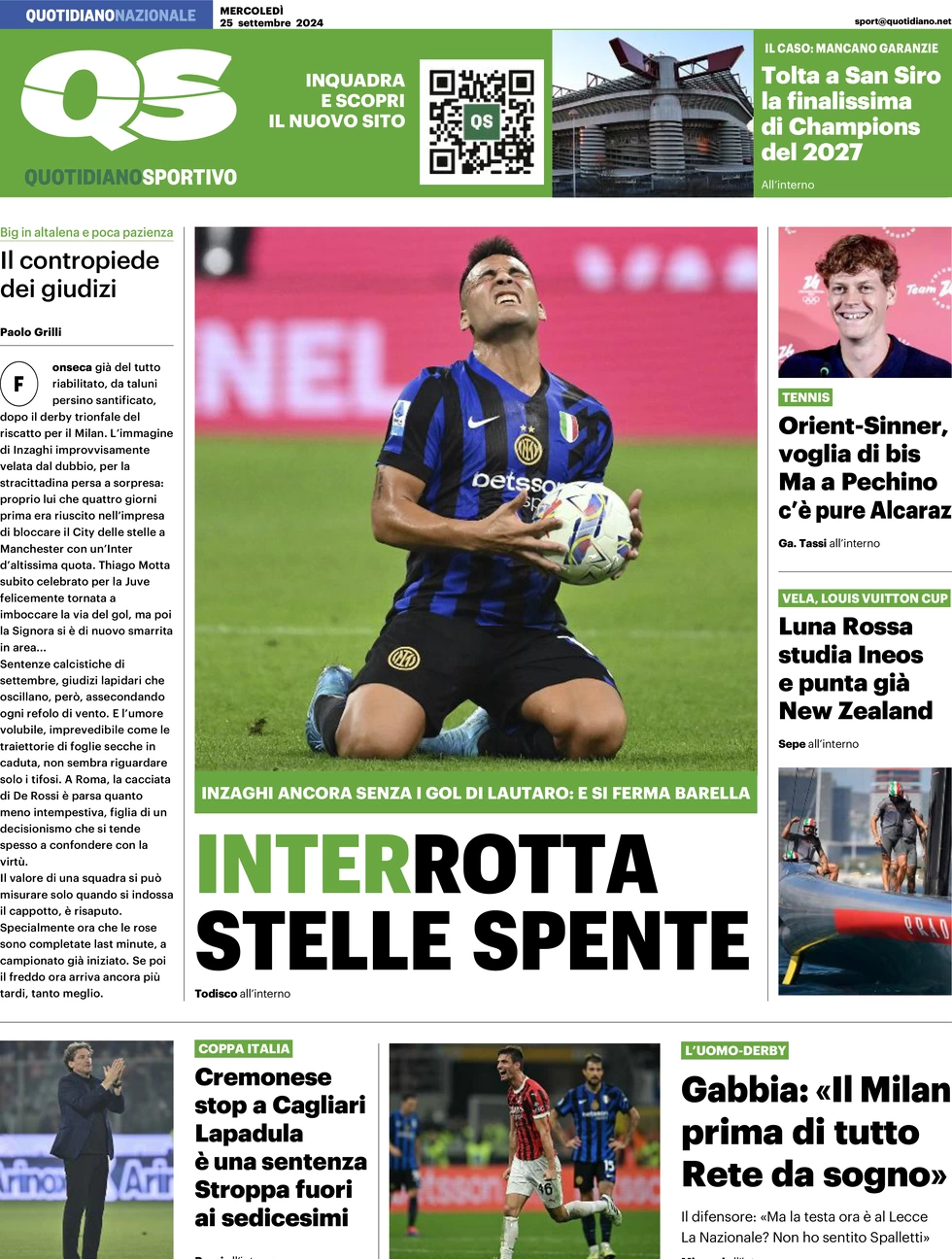 anteprima della prima pagina di qs-quotidiano-sportivo del 25/09/2024