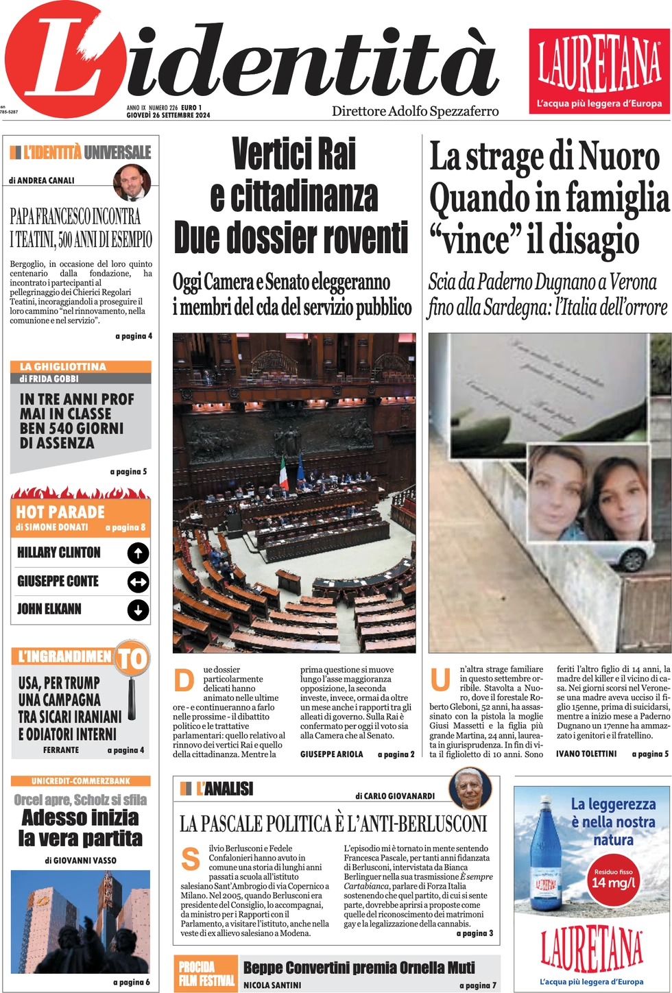 anteprima della prima pagina di lidentit del 25/09/2024