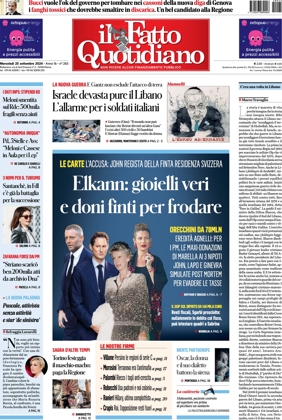 anteprima della prima pagina di il-fatto-quotidiano del 25/09/2024