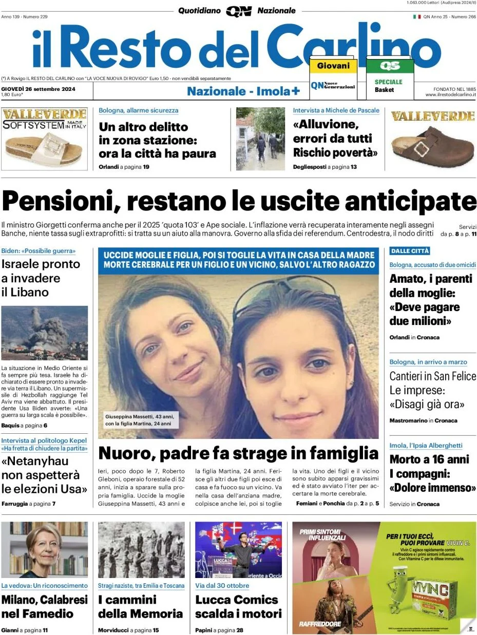 anteprima della prima pagina di il-resto-del-carlino del 26/09/2024