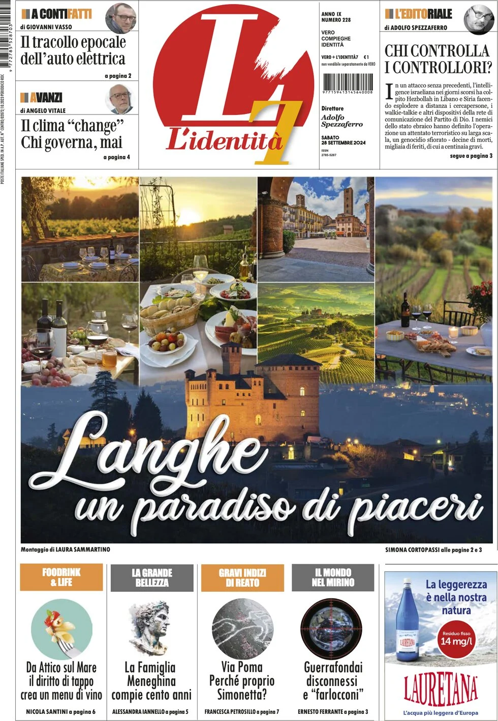 anteprima della prima pagina di lidentit del 27/09/2024