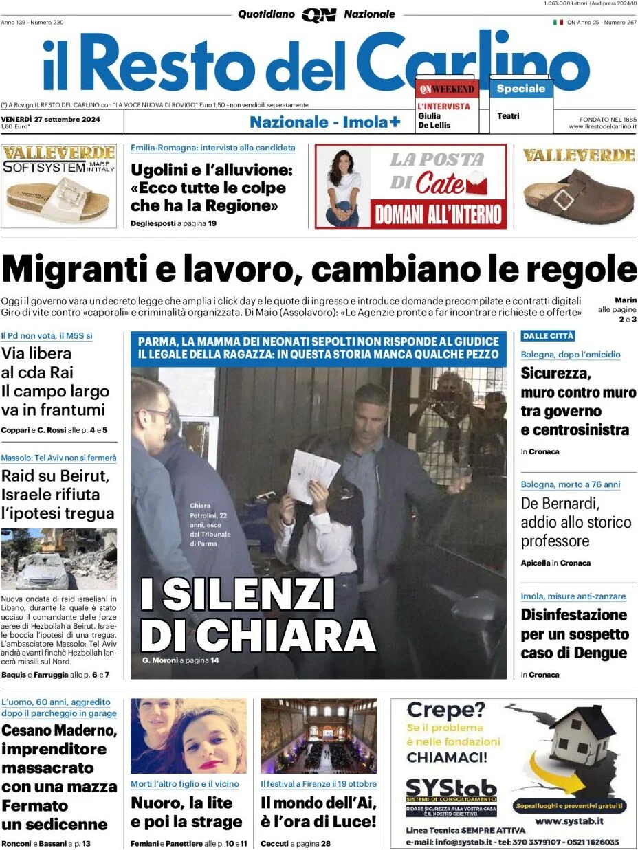 anteprima della prima pagina di il-resto-del-carlino del 27/09/2024