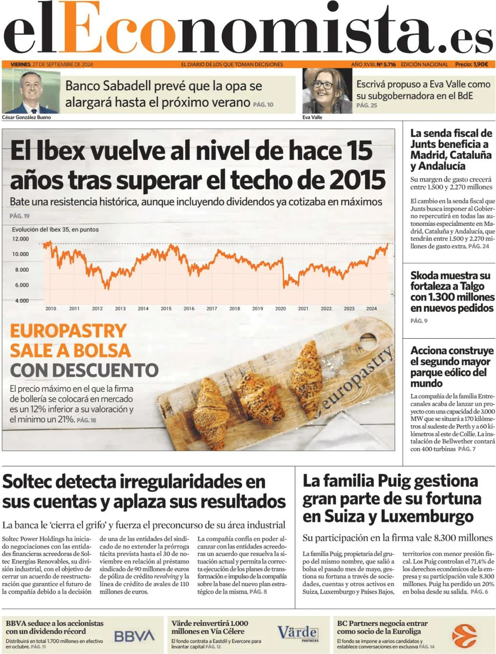 anteprima della prima pagina di el-economista del 27/09/2024