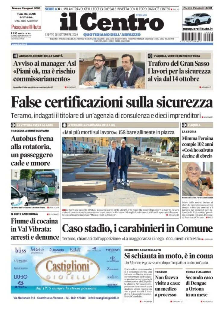 anteprima della prima pagina di il-centro-teramo del 28/09/2024