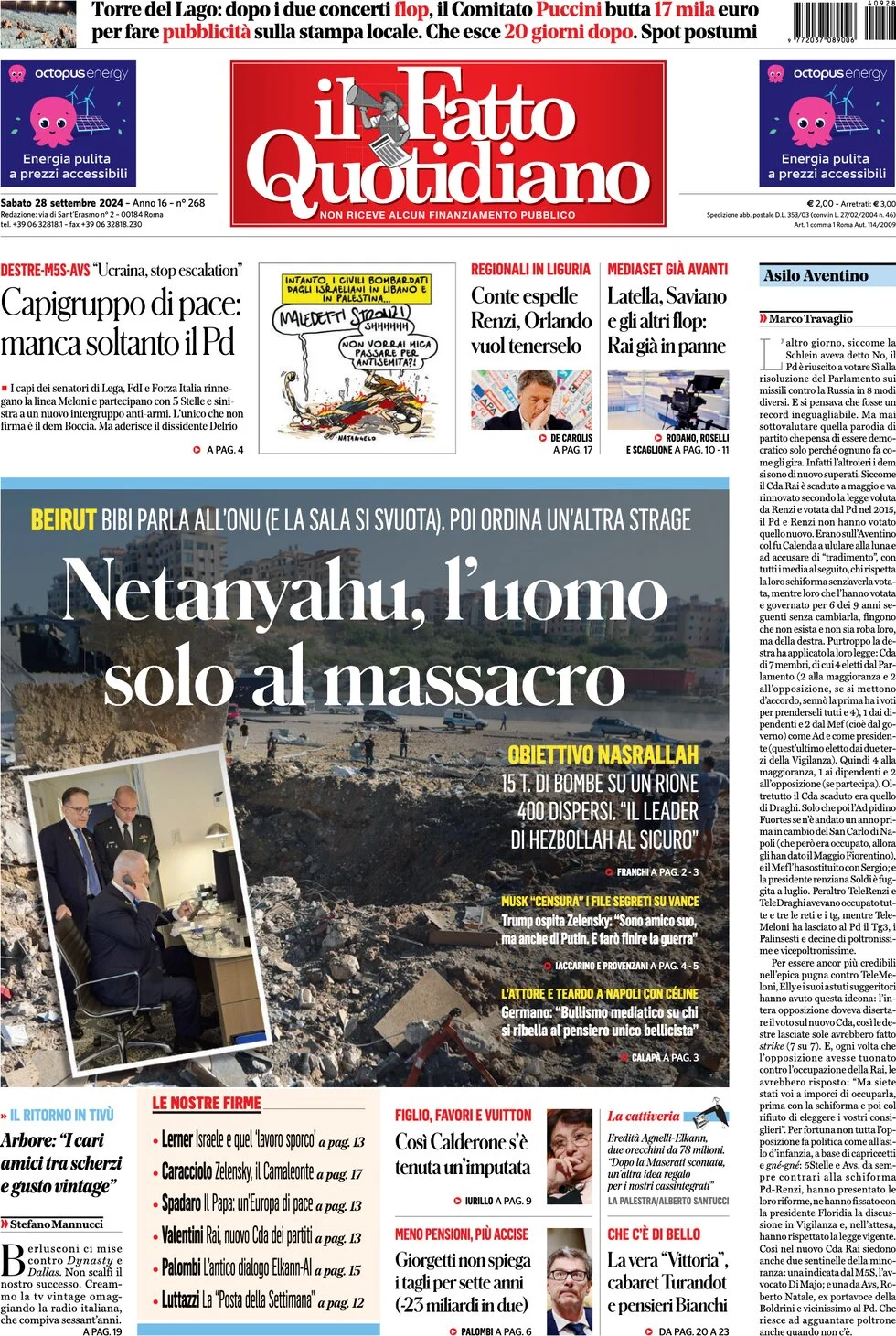 anteprima della prima pagina di il-fatto-quotidiano del 28/09/2024