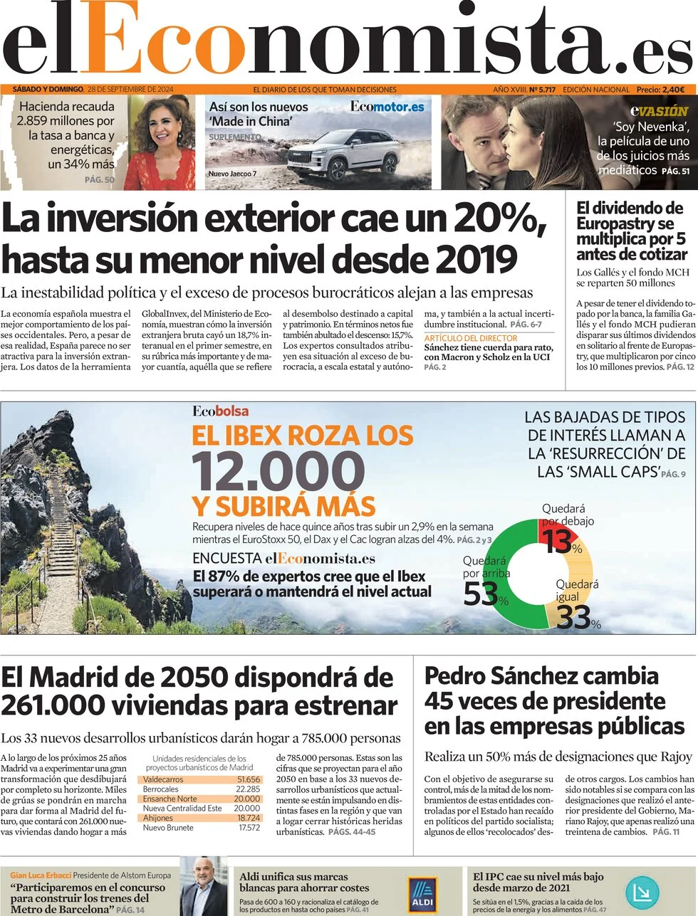 anteprima della prima pagina di el-economista del 28/09/2024