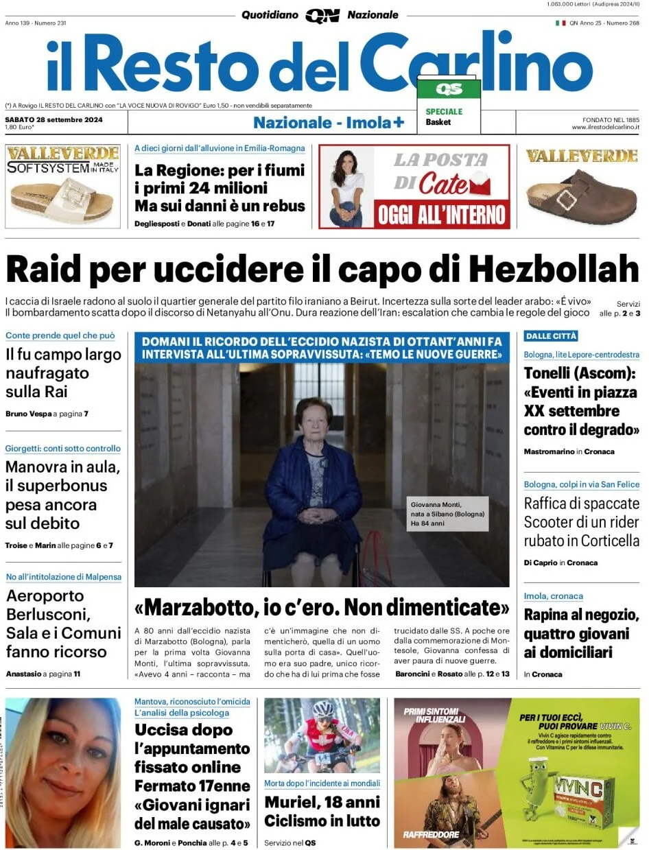 anteprima della prima pagina di il-resto-del-carlino del 28/09/2024