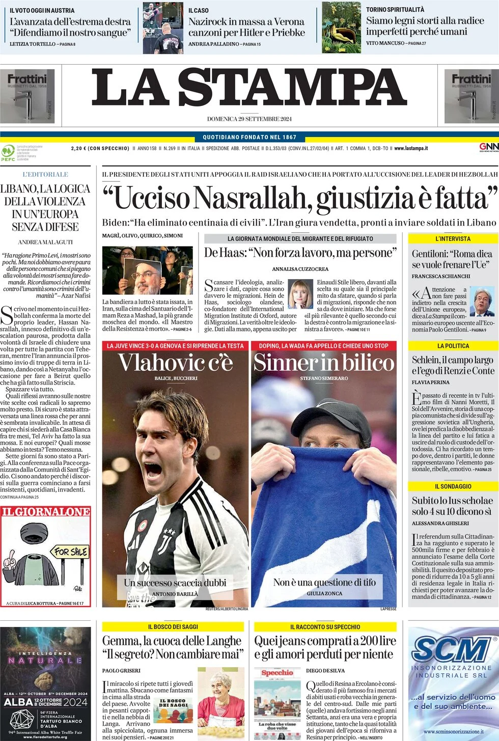 anteprima della prima pagina di la-stampa del 29/09/2024