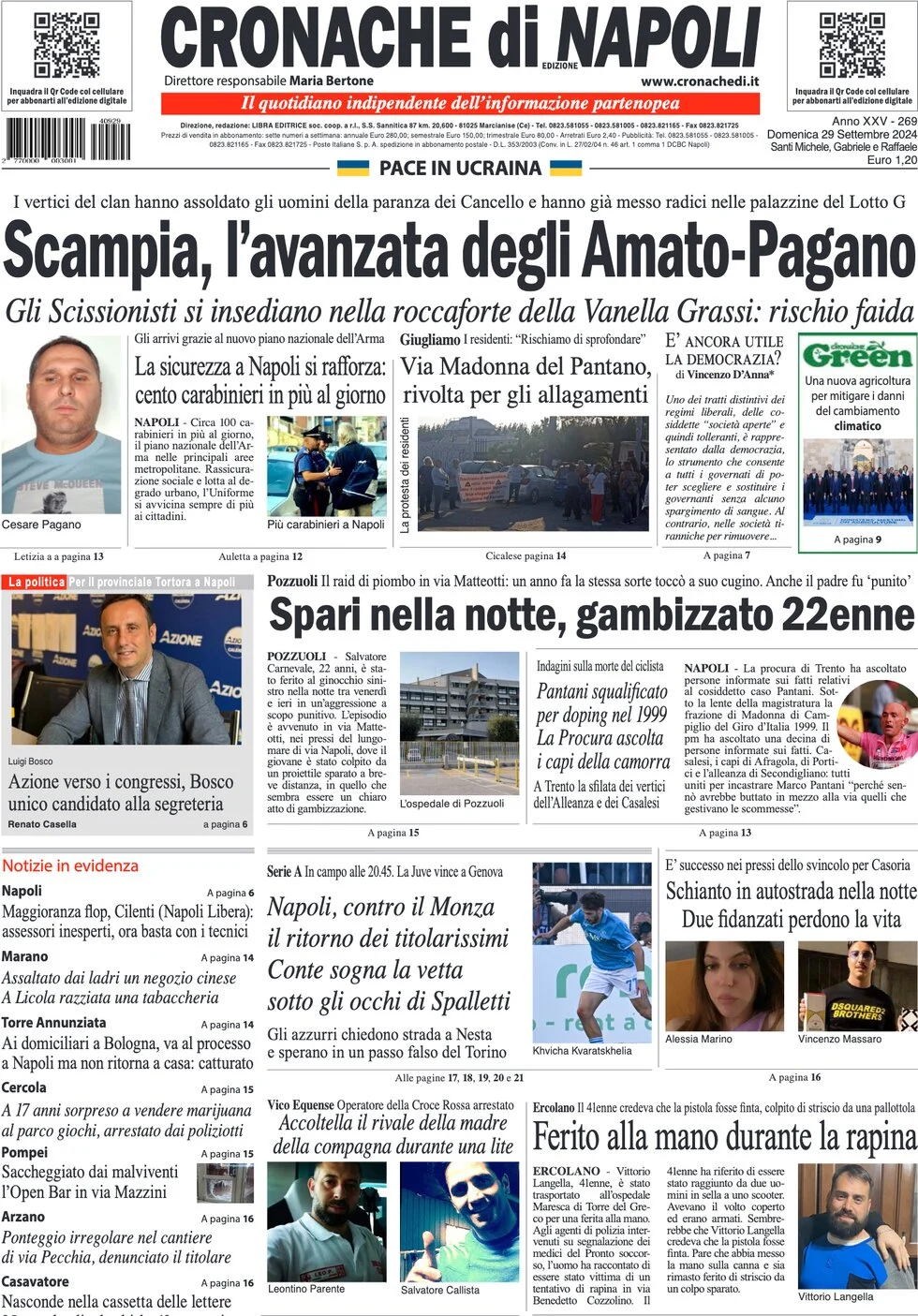 anteprima della prima pagina di cronache-di-napoli del 29/09/2024