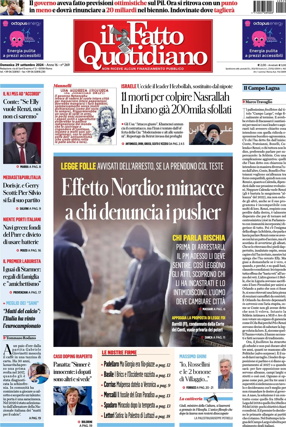 anteprima della prima pagina di il-fatto-quotidiano del 29/09/2024